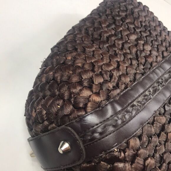 OVERSIZED WOVEN SHOULDER PURSE VINTAGE 100% STRAW BROWN WOMAN BAG - Picture 10 of 15